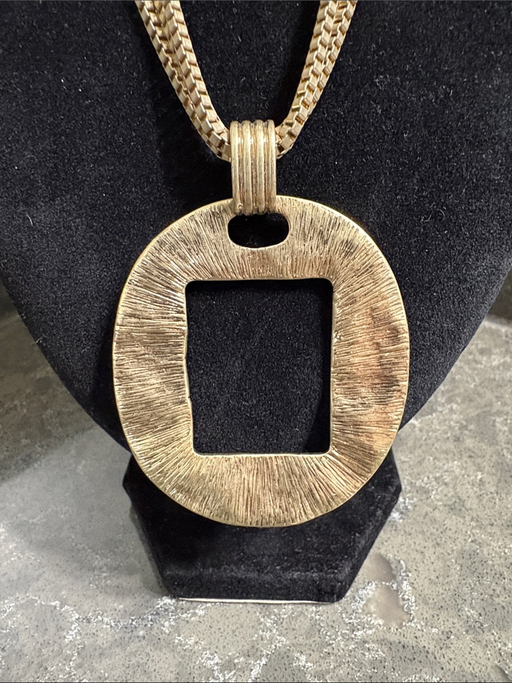 Gold-Tone Statement Pendant Necklace - Bold Square Cutout - Picture 2 of 11